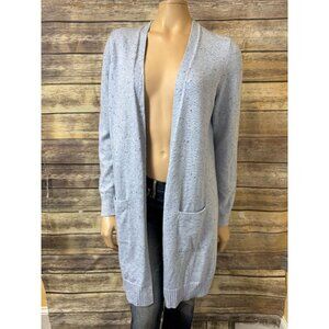 Talbots Cardigan Sweater M Medium Open Front Blue Speckled‎ Classic